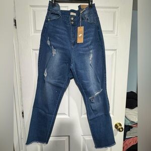 High Rise Blue Distressed Jeans